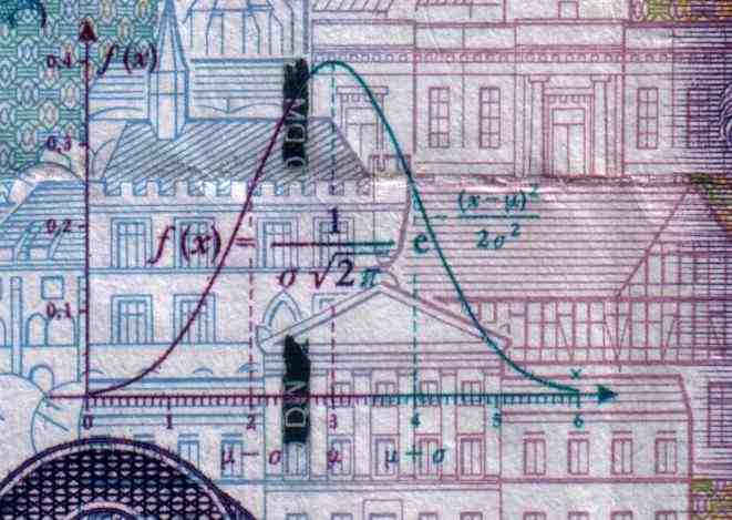 Gaussian distribution on the front of an old 10 Mark note