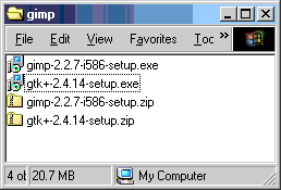 Files you need to install the Gimp under Windows ME