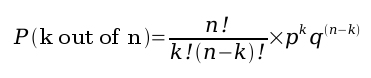 binomial formula: probability of getting k desired outcomes in n trials