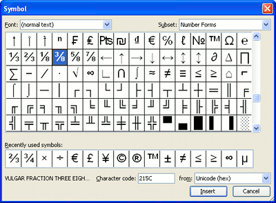 New range of fractions un Unicode