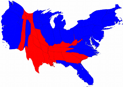 US election results map with areas proportional to populations