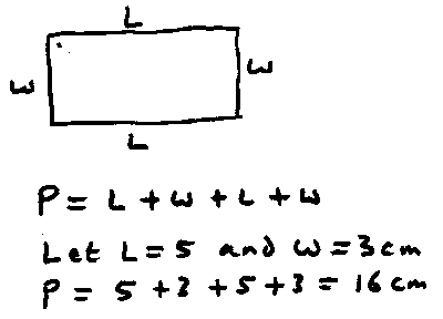 picture of rectangle labelled with L and W and L and W and a simple substitution