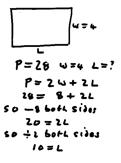 Solving 28 = 2L + 8