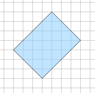 "Rectangle tilted up so that the length is the diagonal of four 1cm squares and the width is the diagonal of three 1cm squares"