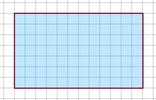 "Square grid with a 12 by 7 unit rectangle showing a border and interior colour"