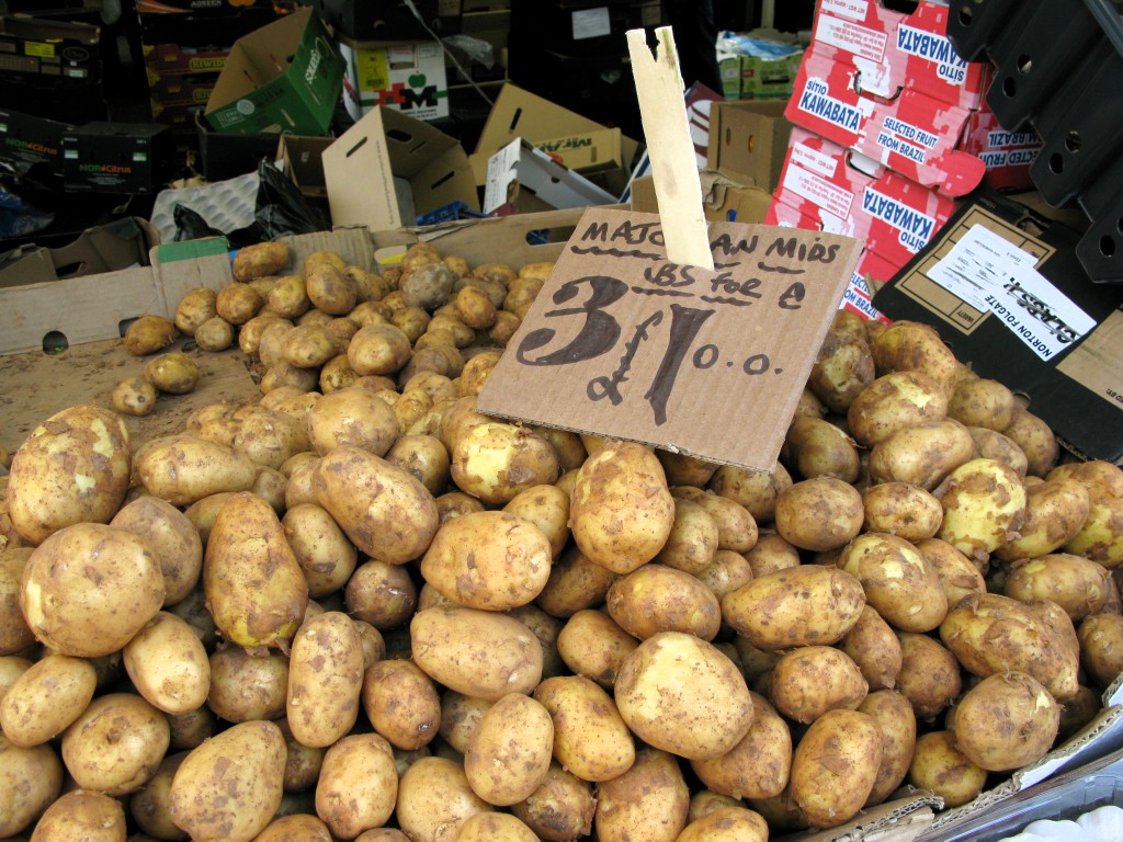spuds priced at 3 lb for one pound sterling