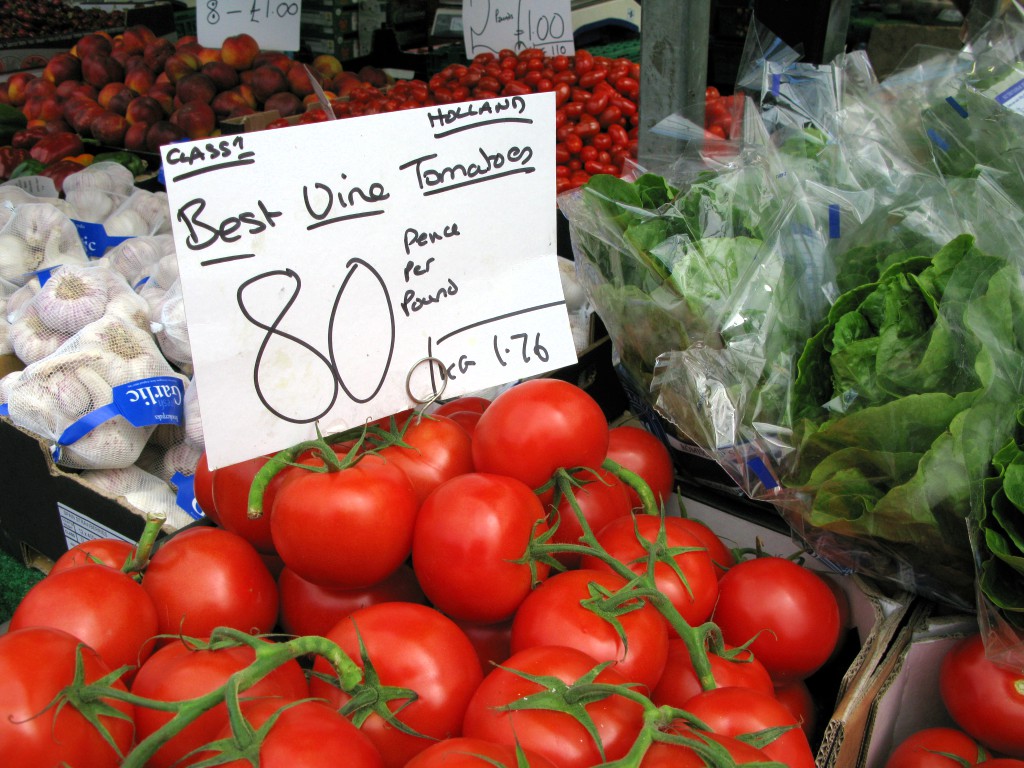 vine tomatoes at 80p per pound weight and 1.76 pounds per kilogram