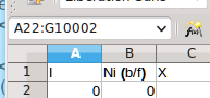 Screen grab from LibreOffice showing how to use the name box to select a large cell range