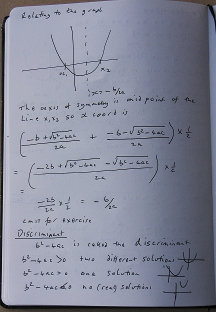 Photo of teaching notes for quadratic formula