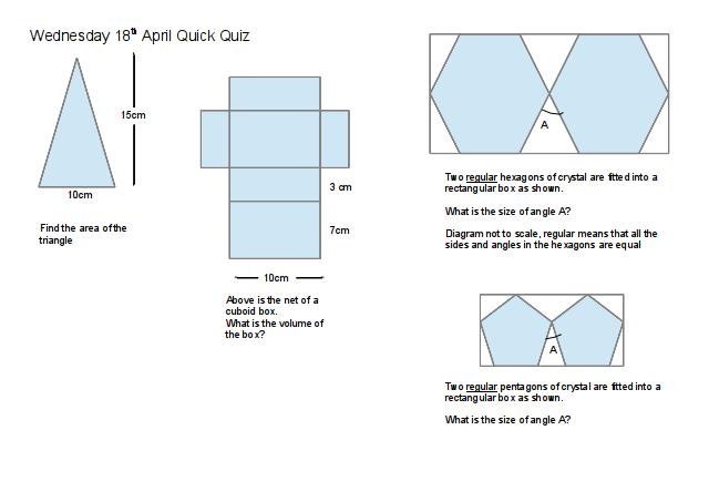 A simple set of three shape and space questions around angles