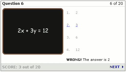 Nice crisp Maths quiz in Flash but poor feedback