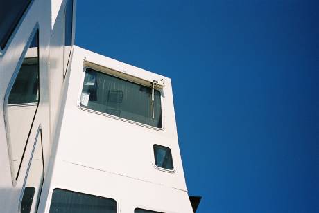 Mersey ferry looking up - I love the blue and white