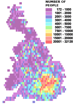 Equal population density map of number of people born abroad in the UK