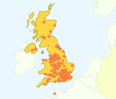 UK readers of this blog as mapped by Google Analytics