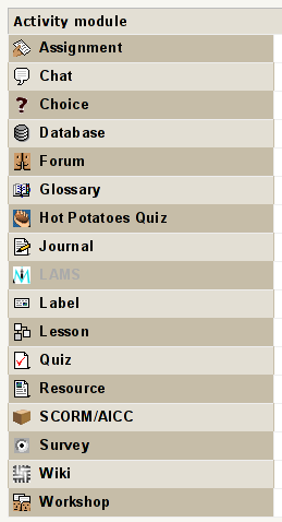 Moodle 1.8 activities - enabled hot potatoes which is off by default