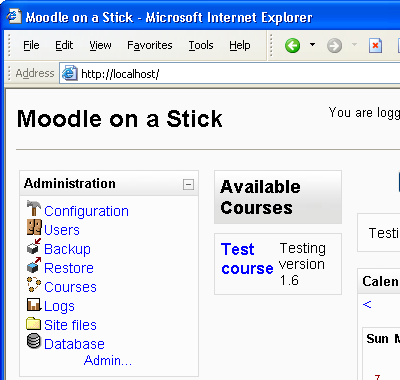 Moodle 1.6 on a stick screen grab