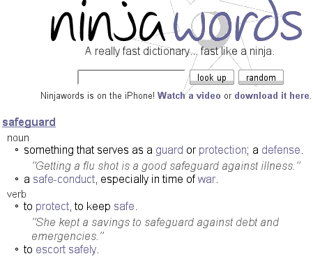 ninjawords dictionary no adverts and fast
