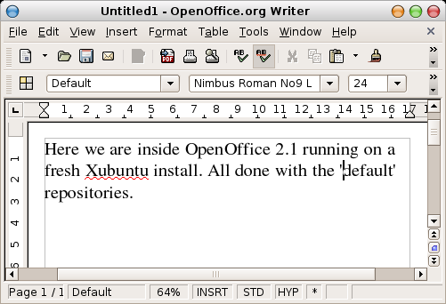 Open Office 2.1 running fine in Xubuntu
