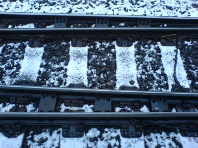 snow on railway tracks at Birmingham