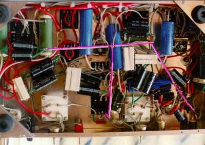 under chassis wiring of a valve amplifier