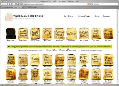 Your name on toast - the top part of the page as of Nov 21st